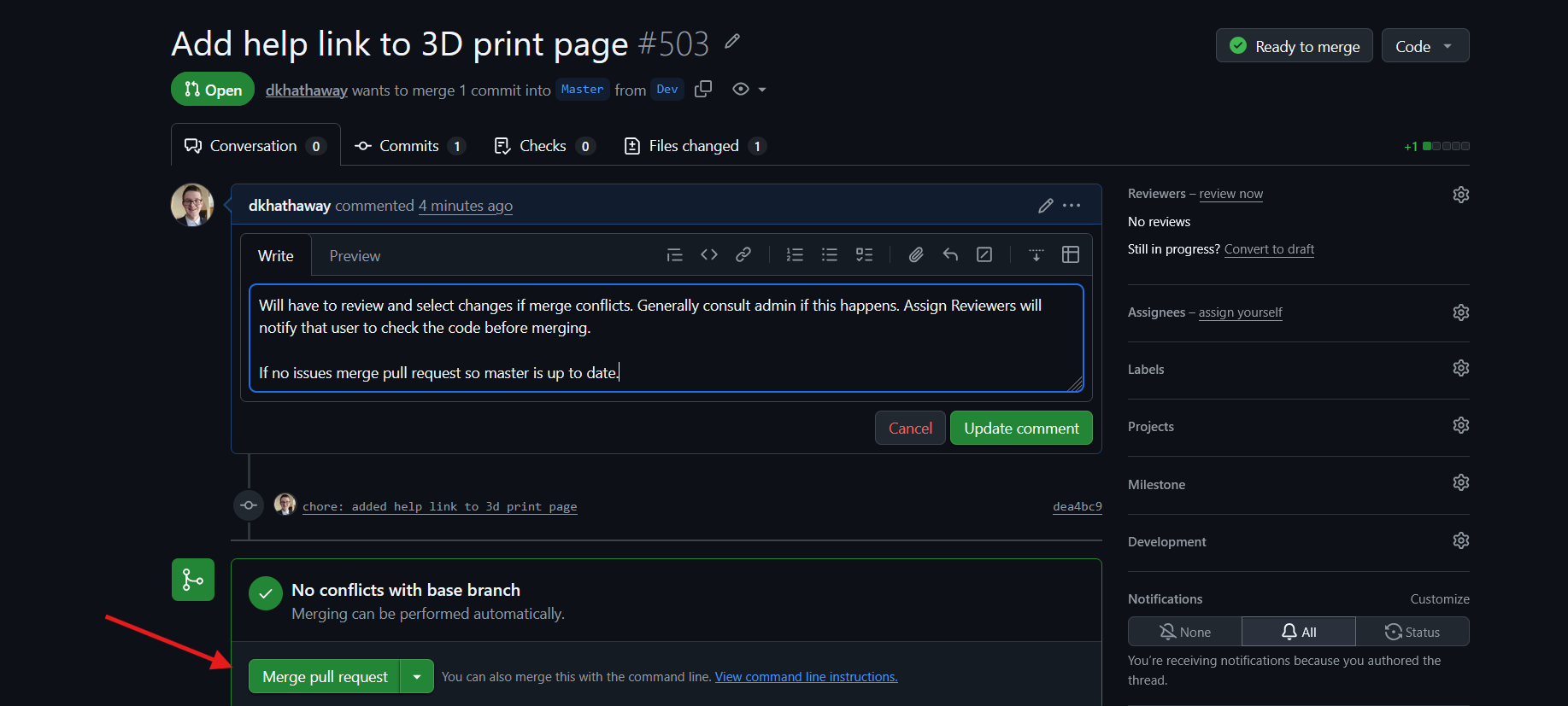 Github Merge Pull Request